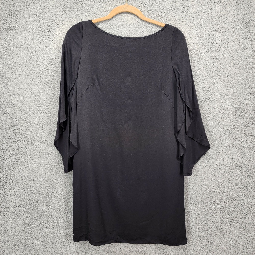Milly Black Silk Blend Flutter Split Sleeve V-Back Shift Dress Size 4 USA Made